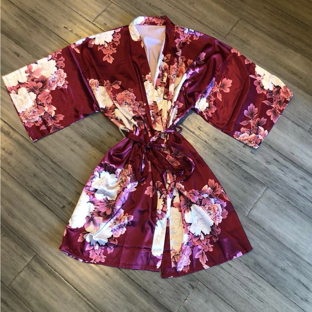 Floral Satin Kimono Robe